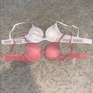 set of PINK push up bras